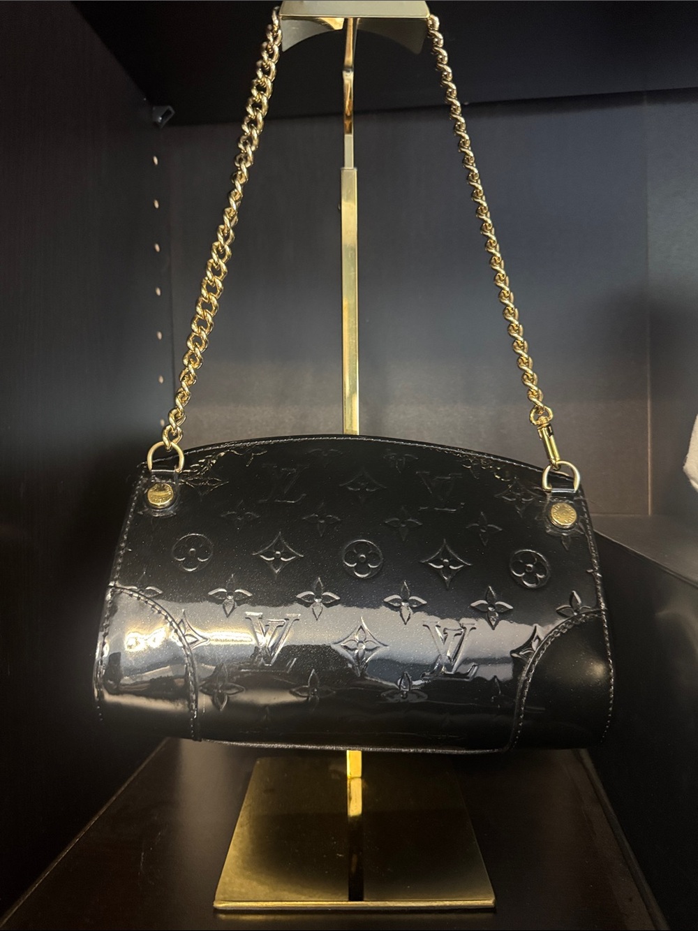 Louis Vuitton Black Vernis Monogram Santa Monica Chain Shoulder Bag